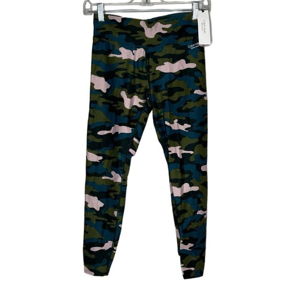 Calvin Klein Pants Women Small Green Pink Camo Crop Performance Gym Athleisure - Picture 2 of 7